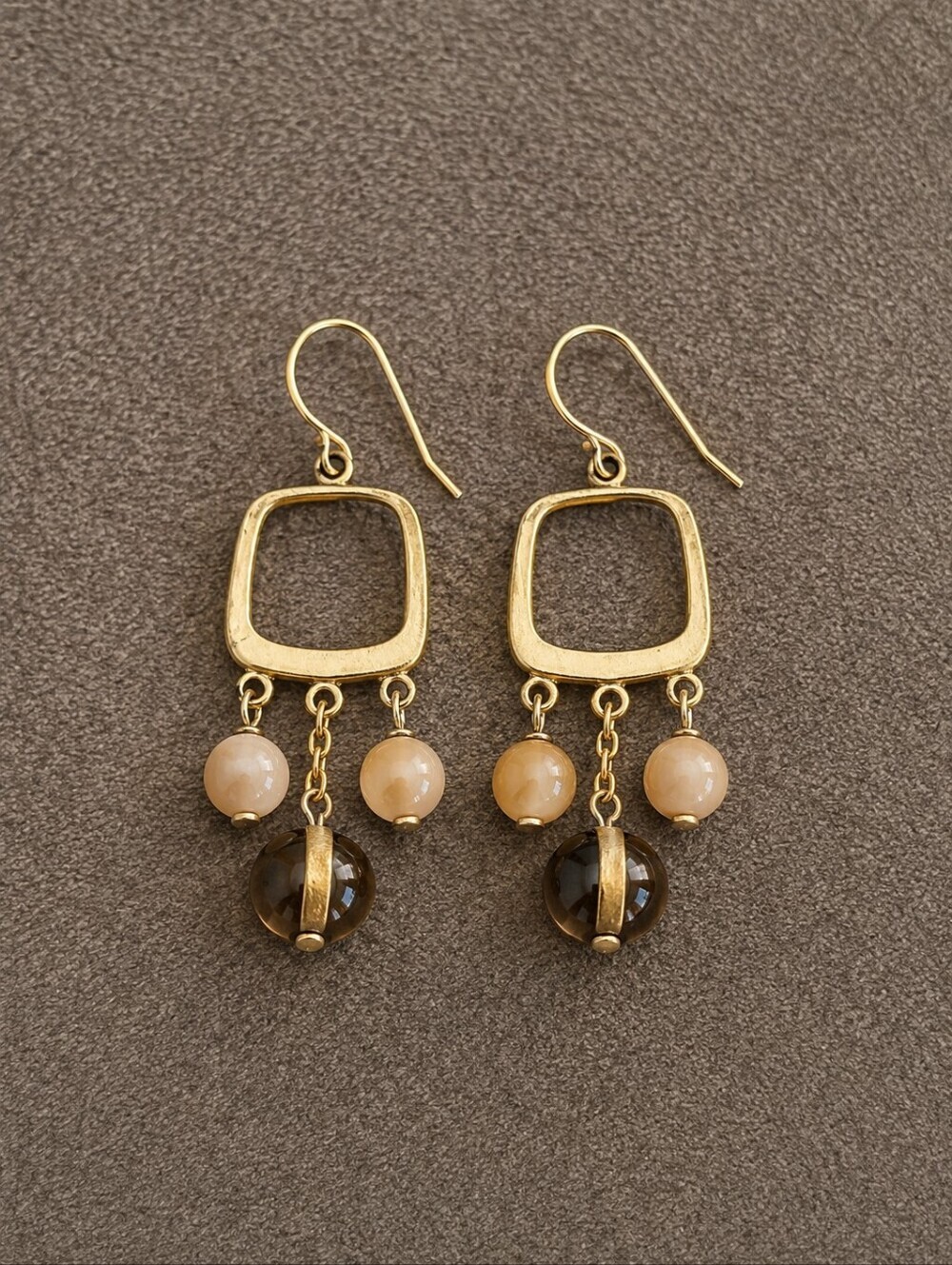 3/$30 VTG Space Age Square Brown Beaded Chandalier Dangle Hook Earrings